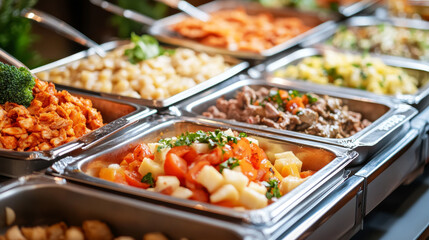 Obraz premium Dutch cuisine with salmon and egg salad, tomato soup with bitterballens, pea soup snert, stamppot potato with sausage, bean soup, diced beef with vegetables, soup with herbs, meat salad with pineapple