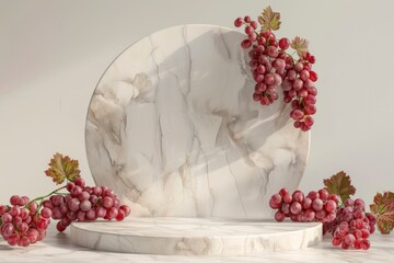 Elegant Arrangement of Red Grapes on a Marble Surface Background