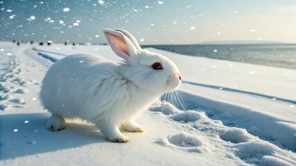 white rabbit in the snow