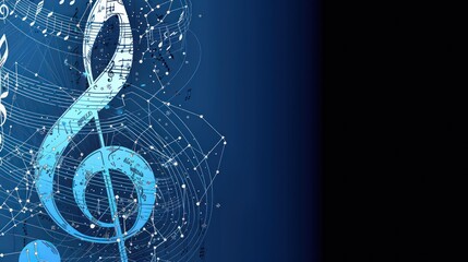 Abstract Treble Clef Music Design:  Blue Hues and Celestial Notes