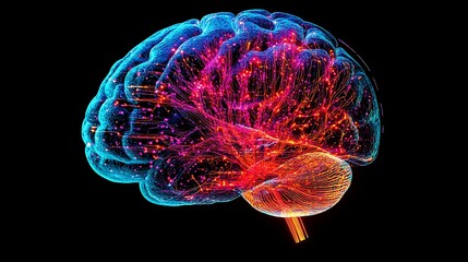 A human brain merging with a digital brain illuminated by vibrant circuits depicting the convergence of artificial intelligence and human cognition