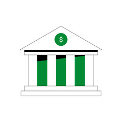 Bank Building With Pillars And Dollar Symbol In Flat Vector Illustration Symbolizing Financial Institution, Banking Services, And Economy, Isolated On White Background