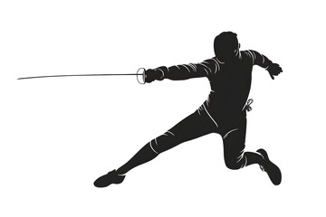 Black silhouette of a fencing sports person. Fencer flat illustration isolated on white background