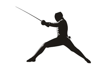 Black silhouette of a fencing sports person. Fencer flat illustration isolated on white background