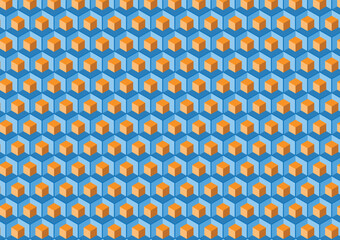  Abstract blue and orange cube box geometric background texture, pattern.