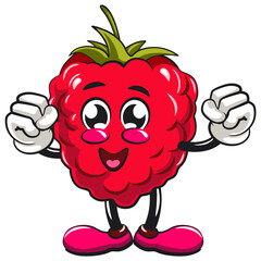 Cute raspberry fruit vektor illustration mascot character be healthy and strong enough to become a champion, work of hand drawn