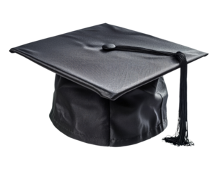 Black graduation cap isolate on transparent background, PNG file