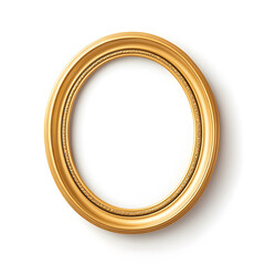 Antique gold circle picture frame, vintage antique golden frame mock up isolated on white background.