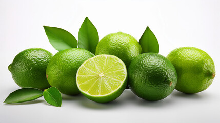 Fresh ripe lime arrangement highlighting vibrant color and natural leaves
