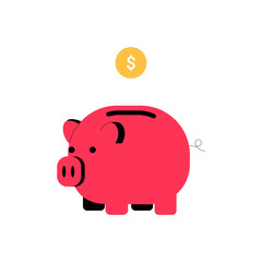 Piggy Bank With Dollar Symbol In Flat Vector Illustration Symbolizing Savings, Financial Planning, And Wealth Management, Isolated On White Background.