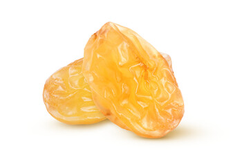 Yellow raisins isolated on white background