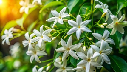 Fragrant Jasmine Vine with Delicate White Star-Shaped Blossoms - Stock Photo