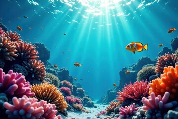 Underwater coral reef scene with vibrant fish , underwater, couple, vacation