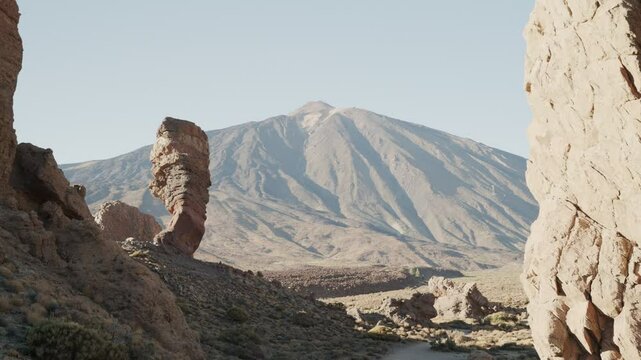 Roque Cinchado among Scenic Roques De Garc&iacute;a Trail in Tenerife With Mount Teide in the Background