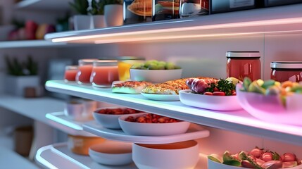 modern smart fridge interior with food - smart home technology