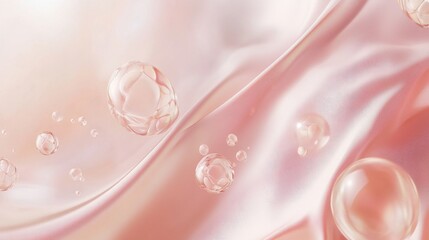 88.A highly detailed image of serum beads with collagen structures inside, glowing softly against a creamy gradient backdrop. The rendering highlights the smooth, silky textures of the serum.