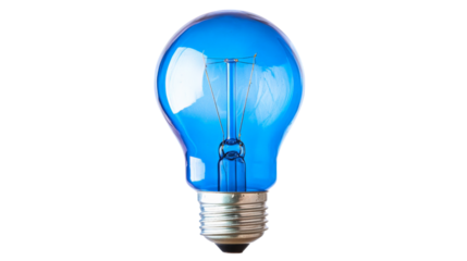 Blue light bulb isolate on transparent background, PNG file
