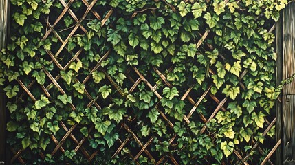 Climbing plant on wood lattice work with door.