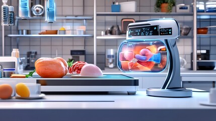 Obraz premium futuristic food tech: smart kitchen scanner - food technology