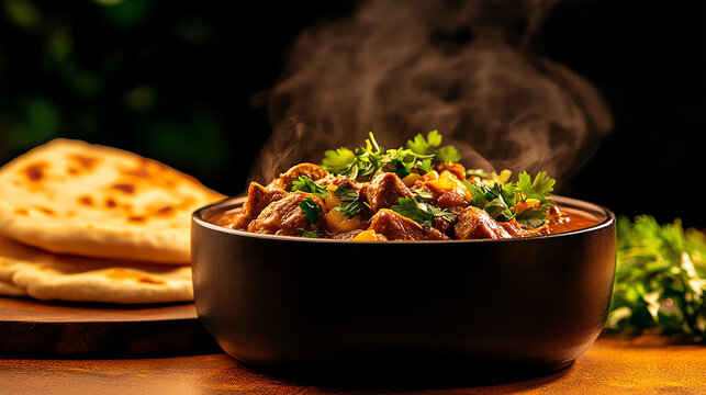 Pakistani Siri Paye slow-cooked trotters stew, served with naan and garnished with fresh cilantro, [South Asian breakfast delicacy, bold spices]