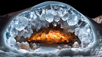 Obraz premium Crystal caves reminiscent of stained glass, with beams of color-drenched light 