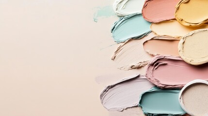 61.Creamy texture of cosmetic samples on a pastel beige background