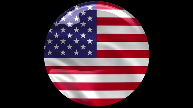 United States of America, USA, american Circle flag icon simple looped animation. Transparent backgound. 3d rendered movie with alpha channel.