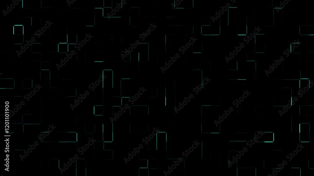 Poster Aqua abstract matrix lines on dark background digital screen animation