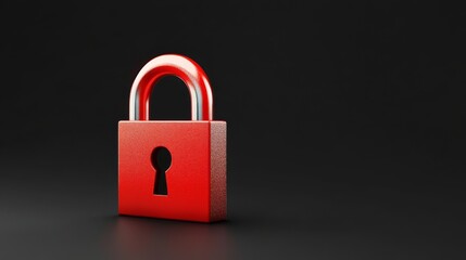 Red padlock on black background, a symbol of security, protection and privacy in the digital age