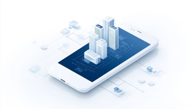 Smartphone showcasing a detailed blueprint of modern architectural building design.