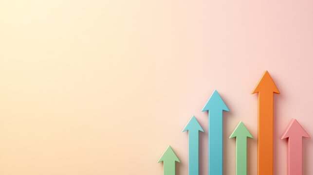 Dynamic colorful arrows on pink background, visual representation of direction and movement