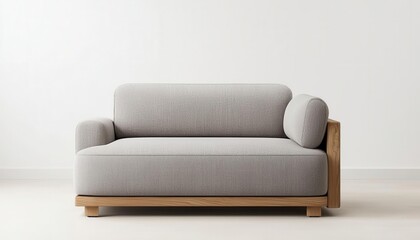 Fototapeta premium home decor minimalism. Compact modular sofa with built-in storage and neutral gray upholstery, embodying Scandinavian minimalism