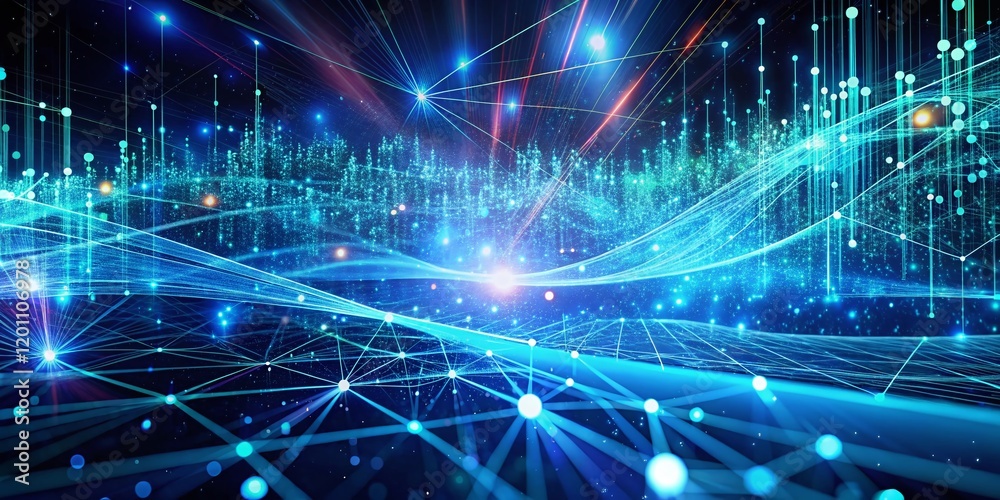 Poster futuristic network data stream: abstract digital flow visualization