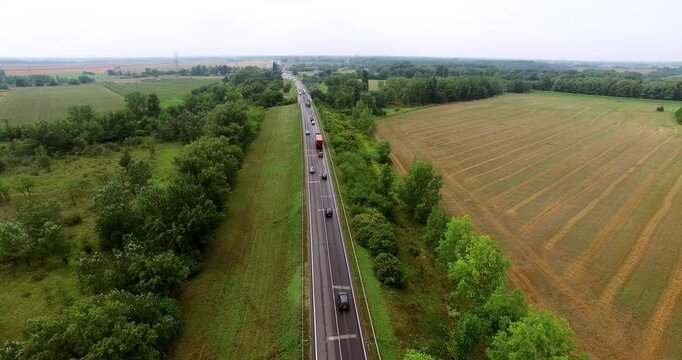 Aerial view of highway in green nature
