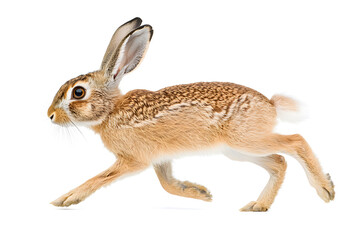 Fototapeta premium Wild Hare running isolated on white background