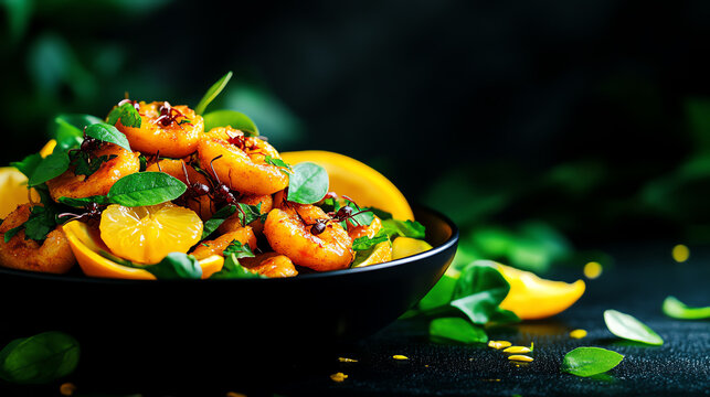 Vibrant Colombian hormiga culona ants served fried, styled with citrus slices and plantains, [Unique South American snacks, edible insects trend]