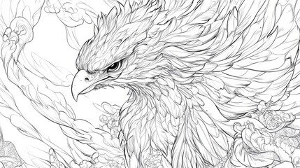 Majestic Eagle Detailed Line Art Drawing