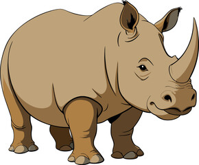 Powerful rhinoceros standing, showing its imposing horn and thick skin