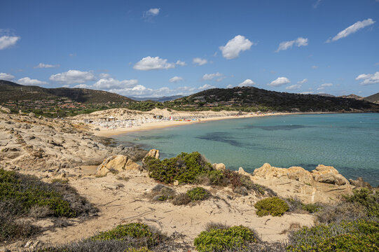 Beautiful beach in Chia, in Southern Sardinia, with white sand and transparent and turquoise water