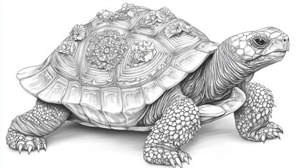 Ornate Tortoise Shell Adorned With Intricate Floral Designs