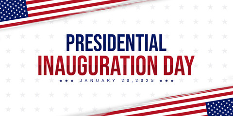 Presidential inauguration day on January 20, 2025. 47th US president ceremony. American flag in brush strokes and typography © DETHAL
