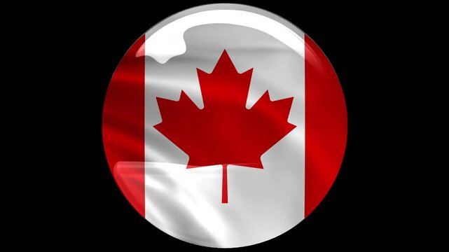 Canada. Canadian Circle flag icon simple looped animation. Transparent backgound. 3d rendered movie with alpha channel. Round shape.