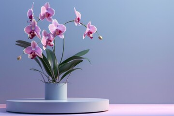 Obraz premium Elegant Pink Orchid Blooming in Minimalist Modern Interior Setting