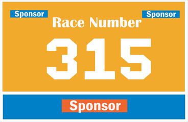Yellow colored marathon number bib isolated on white