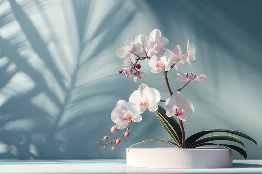 Elegant White Orchid Arrangement with Soft Shadows and Light Background