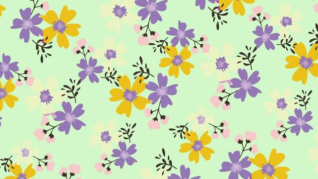 animated Pattern of beautiful little flowers on a light green background. Sweet flower pattern