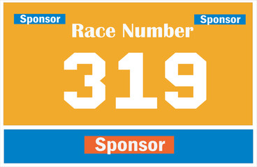Yellow colored marathon number bib isolated on white
