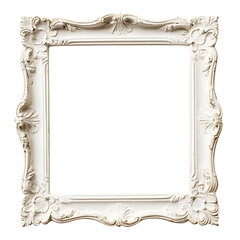 Antique white picture frame, vintage antique picture frame mock up isolated on white background.