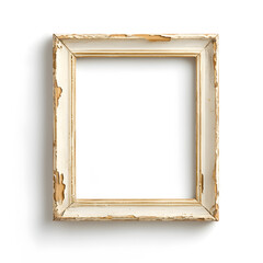 Antique white picture frame, vintage antique picture frame mock up isolated on white background.