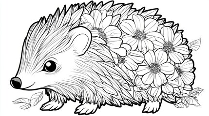 Fototapeta premium Adorable Hedgehog Adorned With Delicate Flowers